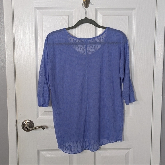 Prana Yoga Blue Sheer Velvet Burnout Half Sleeve Dolman Top Size Small - Picture 3 of 5